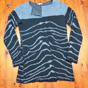 Elisabetta Collection Wool Alpaca Knit Cardigan Italy Womens M Gray Zebra Stripe